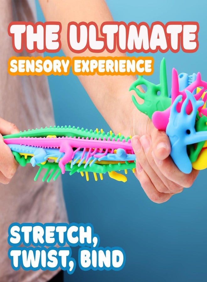 Entervending Dinosaur Toys - Stretchy Strings Fidget Toy for Kids - 9” Fun and Colorful Sensory Toys for Stress Relief, Dinosaur Party Favors & Birthday Decorations - Pack of 12 pcs - Image 3